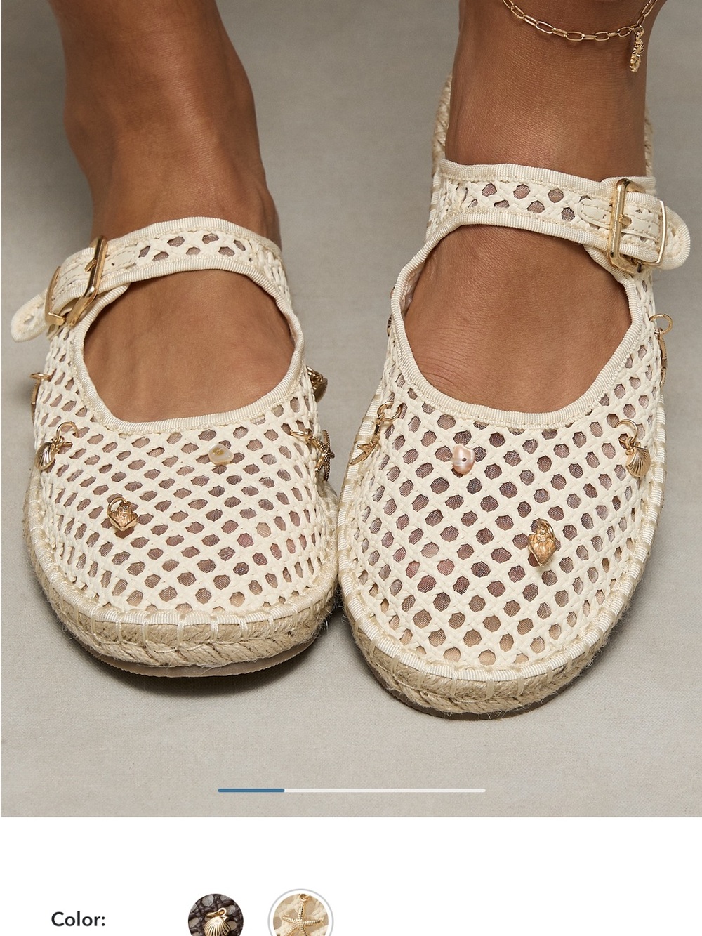 American Eagle Outfitters Ivory Woven Mary Jane Espadrilles with Gold Accents